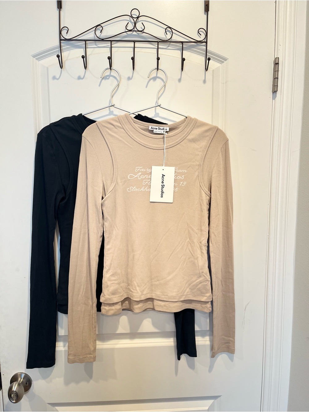 Acne Beige Long Sleeve Logo Crewneck Tee